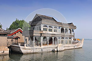Marble boat on Kunming Lake at Summer Palace in Beijing, China
