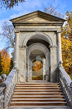 Marble bridge in autumn in Catherine park, Pushkin Tsarskoe Selo, Saint Petersburg, Russia