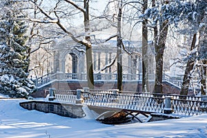 Marble bridge in Catherine park in winter, Tsarskoe Selo Pushkin, St. Petersburg, Russia