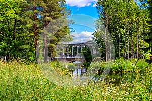 Marble bridge or Siberian Marble Gallery is a decorative pedestrian roofed Palladian bridge gallery walkway in Catherine Park