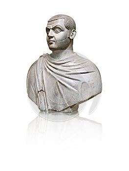 Marble bust of the ancient Roman emperor Maximinus Daia isolated on white background. Design element with clipping path photo