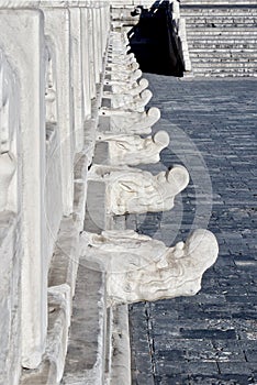 Marble carved old stone fence with ancient chinese pattern.  Imperial Palace, Beijing