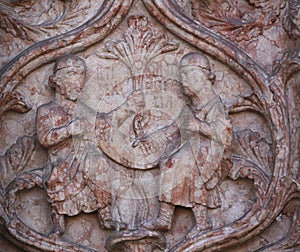 Marble carvings on the Baptistery, Parma, Italy