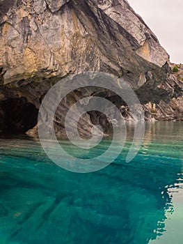 The marble cathedral chapel, Capillas De Marmol, along Carretera Austral, lake General Carrera, Puerto Tranquilo, Chile