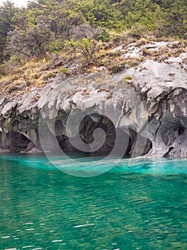 The marble cathedral chapel, Capillas De Marmol, along Carretera Austral, lake General Carrera, Puerto Tranquilo, Chile photo