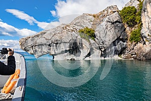 Marble caves Capillas del Marmol, General Carrera lake, landscape of Lago Buenos Aires, Patagonia, Chile photo