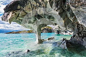 Marble caves Capillas del Marmol, General Carrera lake, landscape of Lago Buenos Aires, Patagonia, Chile