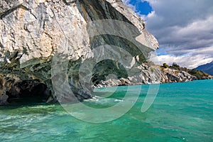 Marble caves Capillas del Marmol, General Carrera lake, landscape of Lago Buenos Aires, Patagonia, Chile
