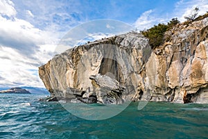 Marble caves Capillas del Marmol, General Carrera lake, landscape of Lago Buenos Aires, Patagonia, Chile photo