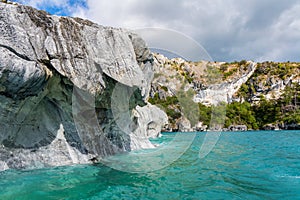 Marble caves Capillas del Marmol, General Carrera lake, landscape of Lago Buenos Aires, Patagonia, Chile photo