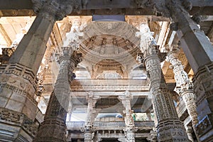 Marble chandelier in side Jain Ranakpur Temple, Udaipur, Rajasthan, India