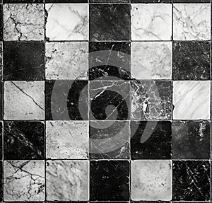 The marble chess board has a background with a tile pattern that is checkered in black and white