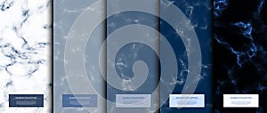 Marble collection abstract pattern texture navy blue background card template vector