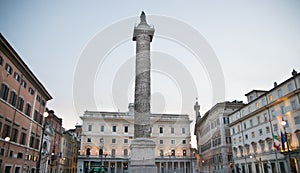 Marble Column of Marcus Aurelius in Piazza Colonna square in Rome