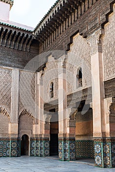 The marble craft of building at Medersa Ben Youssef in Marakesh