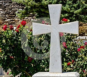 marble cross in a Cycladic cemetery