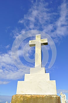 Marble cross headstone. photo