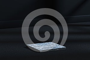The marble cubic platform in the dark room, 3d rendering