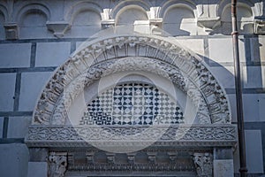 Marble detail of the Saint Andrew cathedral in Carrara