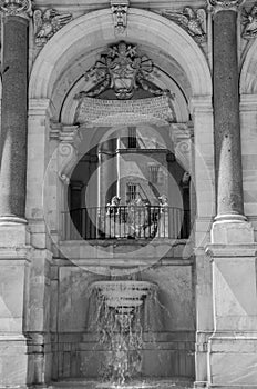 Marble details of the Aqua Paola fountain in Rome, Italy