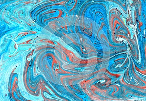 Marble ebru colorful acrylic pouring pattern background.