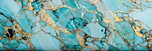 Marble effect background. Acrylic Fluid Art. Dark green waves in abstract ocean and golden foamy waves. Blue creative