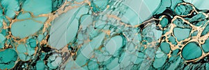 Marble effect background. Acrylic Fluid Art. Dark green waves in abstract ocean and golden foamy waves. Blue creative