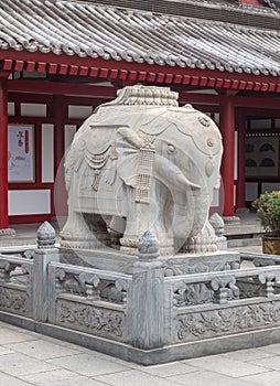 Marble elephant at entrance to Big Wild Goose Pagoda in Xian