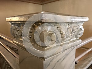 Marble finial on historic staircase in hotel