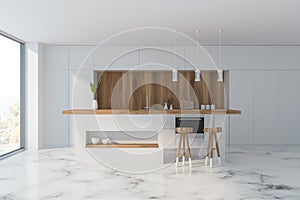 Marble floor kitchen interior with bar