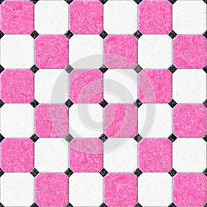 Marble floor tiles with black rhombs and gray gap seamless pattern texture background - hot pink and white color