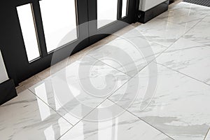 Marble floor tiles in the glass door