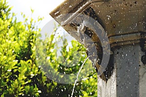 Marble fountain with carvings spitting water, Tenerife