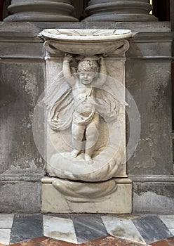 Marble Fountain for consecrated water by Domenico Pieratti in San Gaetano