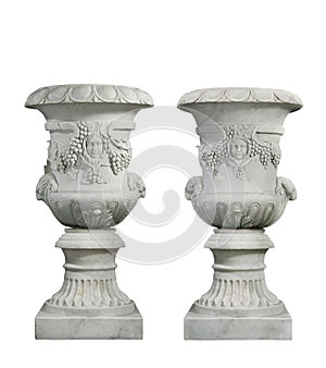 Marble garden urns isolated