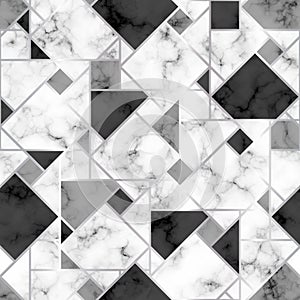 Marble geometry seamless pattern. Repeating white and black texture. Marble floor. Mosaic background for design home print. Repeat