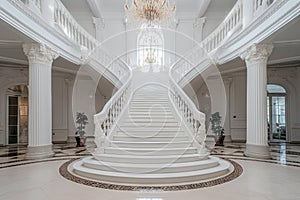 Marble Grand Stairway, Mansion Grand Stair, Big White Palace Stairs, Luxury Entrance Design