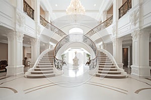 Marble Grand Stairway, Mansion Grand Stair, Big White Palace Stairs, Luxury Entrance Design