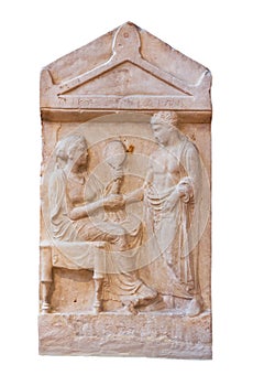 Marble grave stele of Mika and Dion (400 B.C.) photo