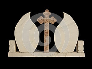 Marble grave stone on black background