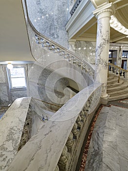 Marble handrail and pillar features in a state government building
