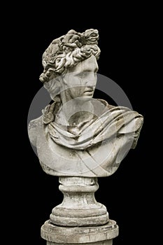 Marble head of an ancient Greek god bust isolated