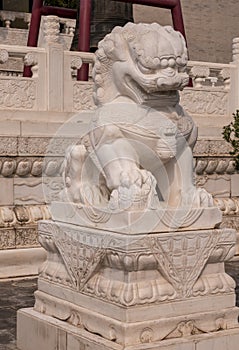 Marble lion at entrance to Big Wild Goose Pagoda in Xian