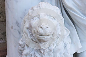 marble lion at the feet of the statue as part the war the main entrance the Gatchina Palace.