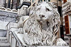 Marble Lion Guarding Cathedral of Saint Lawrence