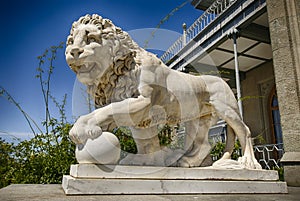 Marble lion statue of Vorontsov palace in Crimea Russian Federation