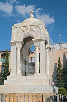 Marble mausoleum in courtyard of Virgin Faneromeni Church. Nicosia, Cyprus