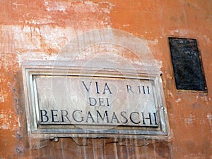 Marble Name Plaque, Via dei Bergamaschi, Rome, Italy
