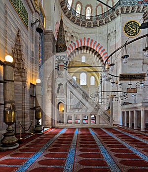Marble ornate minbar Platform and niche, Suleymaniye Mosque, Istanbul, Turkey