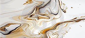 Marble panoramic texture, white gold colored marble surface, curved lines, bright abstract background design - Vector